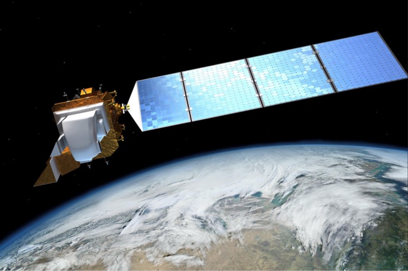 Image of a satellite orbiting over earth