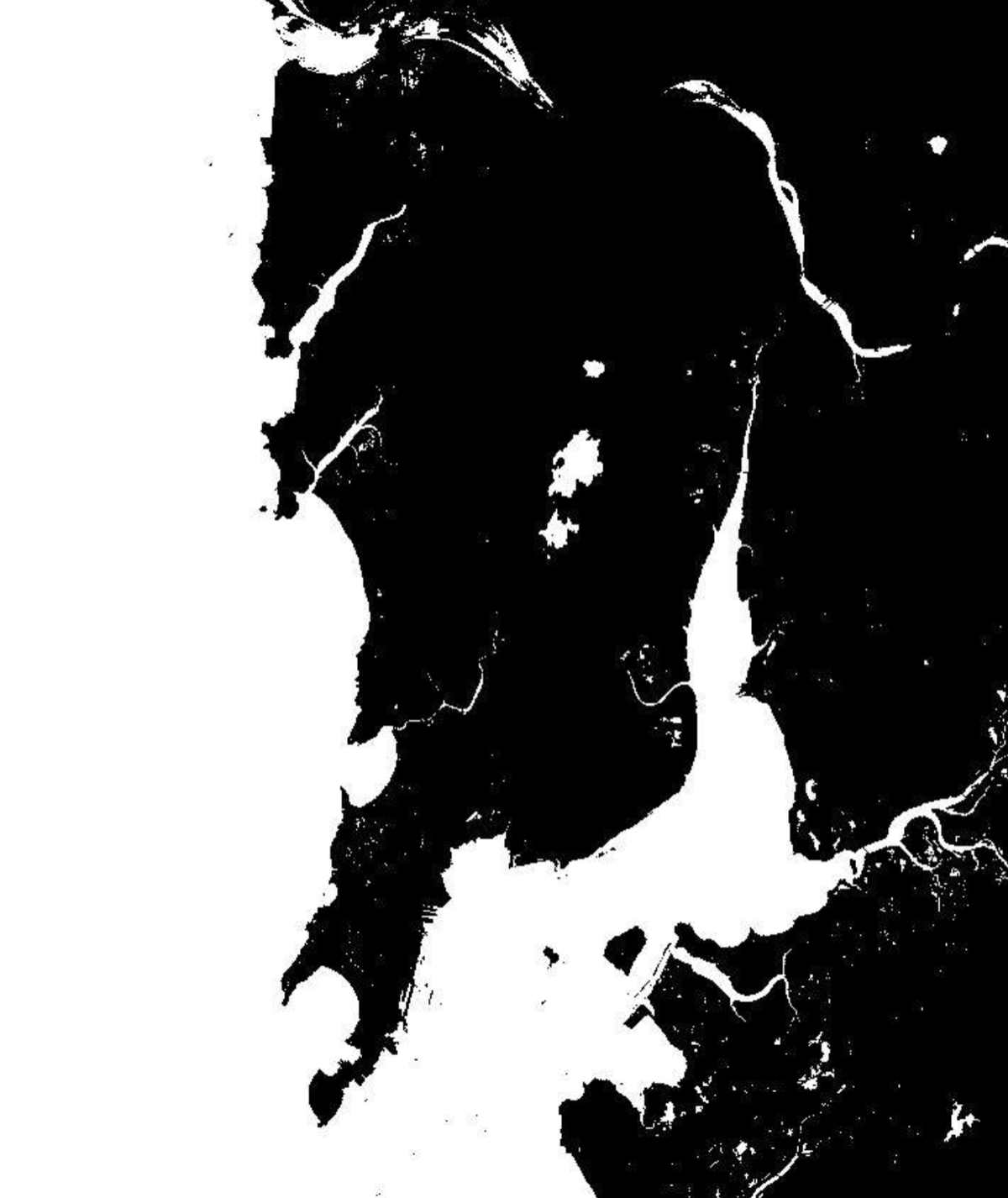 Image showing highlighted water bodies from satellite images of Mumbai region